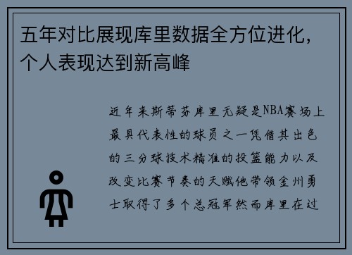 五年对比展现库里数据全方位进化，个人表现达到新高峰